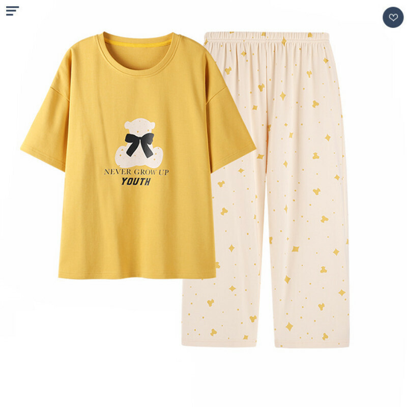 熱賣純棉圓領短袖七分褲睡衣套裝【M-XXL碼 LF-221】【下單后聯絡客服確認發貨尺碼 】#F284003099