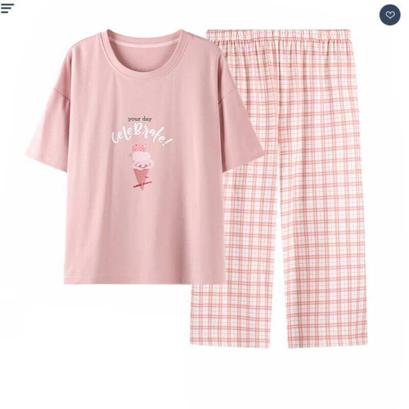 熱賣純棉圓領短袖七分褲睡衣套裝【M-XXL碼 LF-225】【下單后聯絡客服確認發貨尺碼 】#F284003101