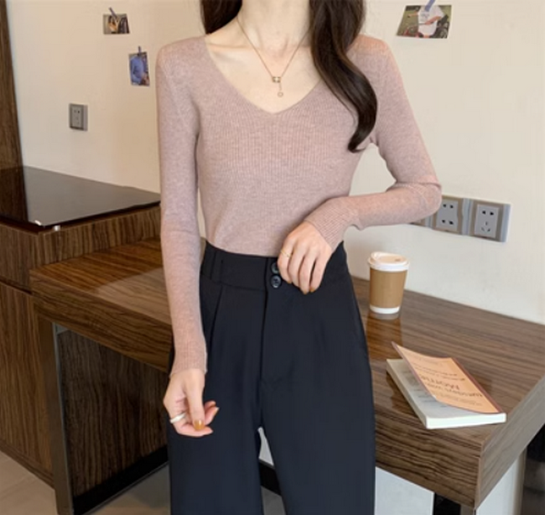 Slim cropped solid knit (khaki) (size: one-size-fits-all) #F134020256