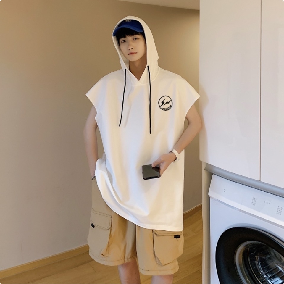 聯名 Dryworld X Fragment Design 胸口小圓圈閃電 背後大閃電 寬版連帽無袖上衣 藤原浩 短T TEE J-APT66T3023