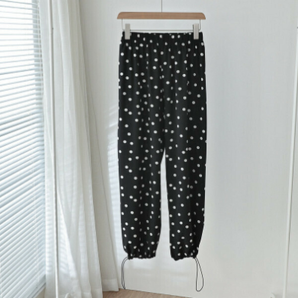 Loose casual mint corset wide-leg pants [black polka dots] [one size] #F078030090