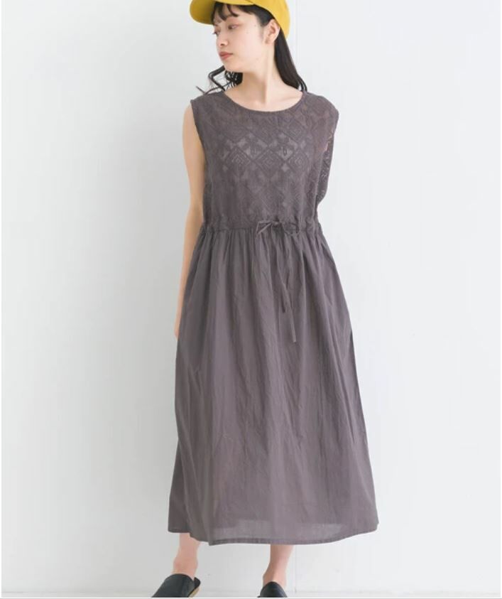 （Special Price）鉤針蕾絲拼接無袖連衣裙 (兩色入)【日本直送】