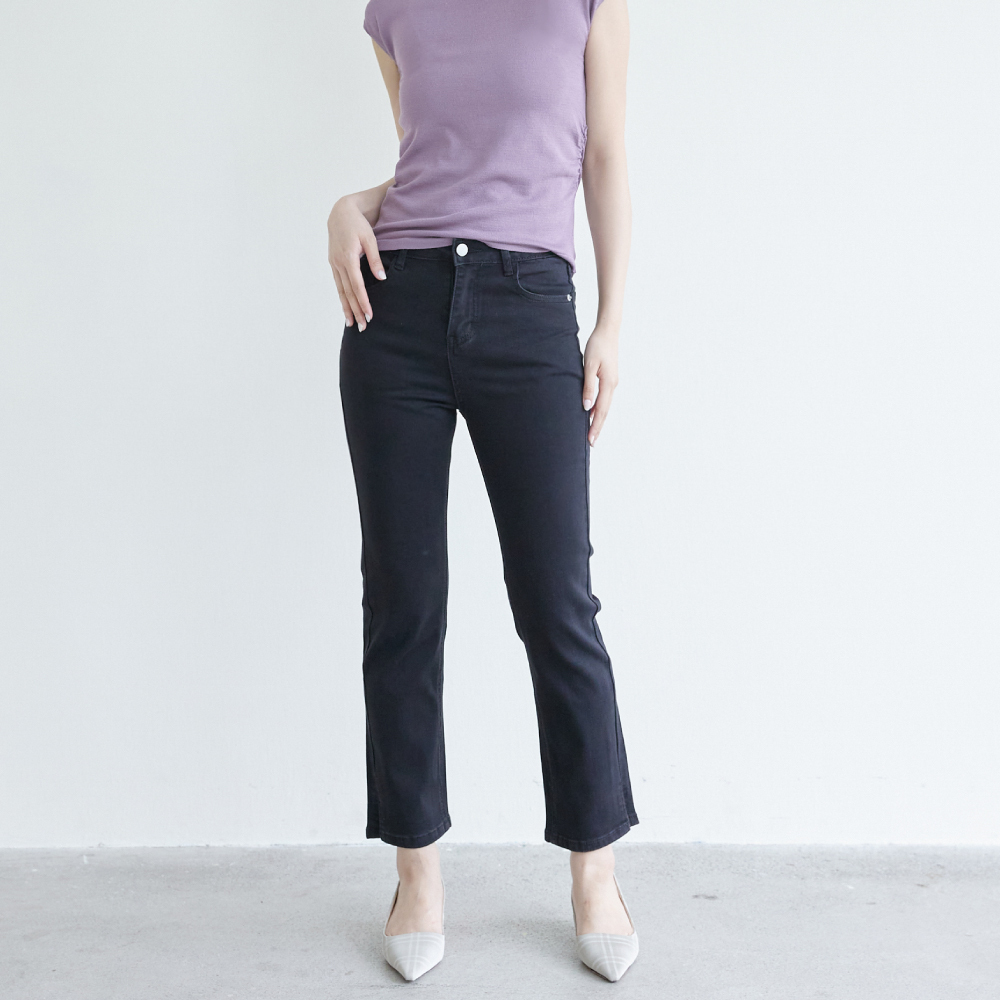 SALE800 彈性開衩九分直筒牛仔褲