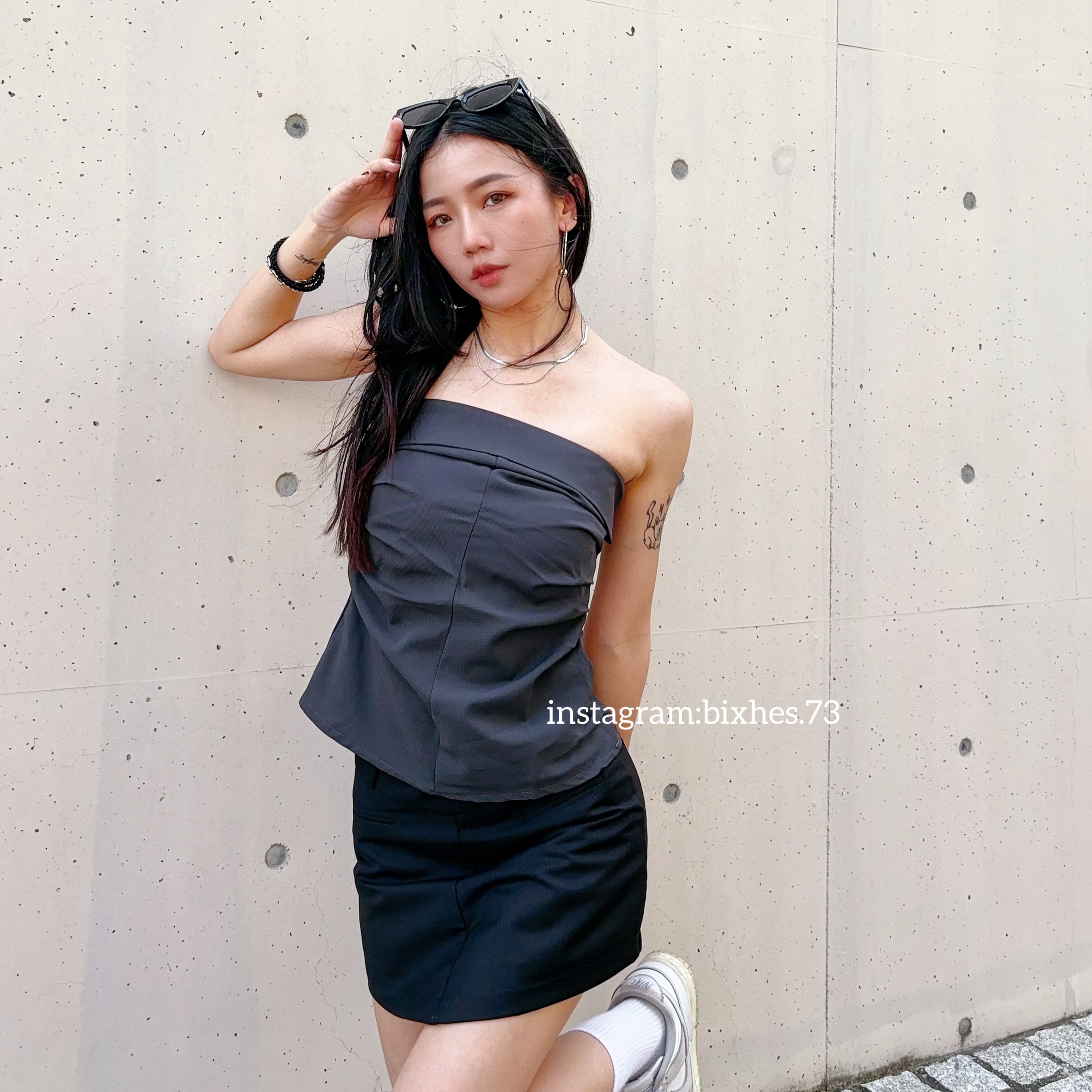 歐美皺摺平口背心(C00061)