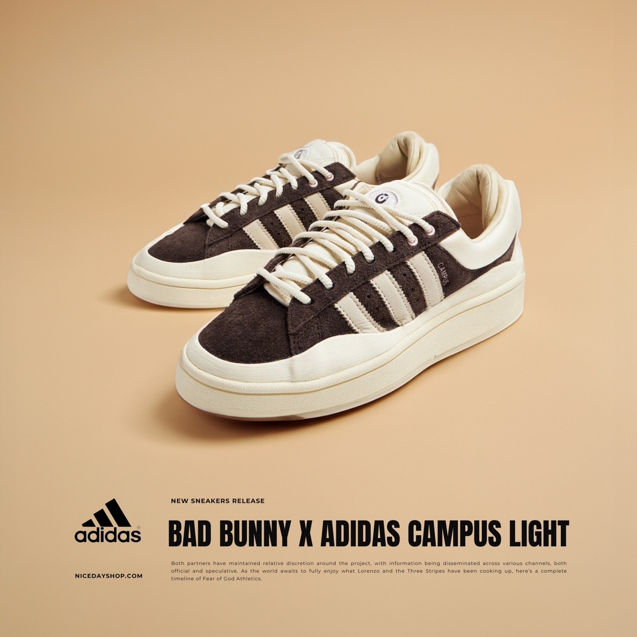 NICEDAY 代購 Bad Bunny x adidas Campus Deep Brown Chalk 棕色 米白 男女尺寸 ID2534