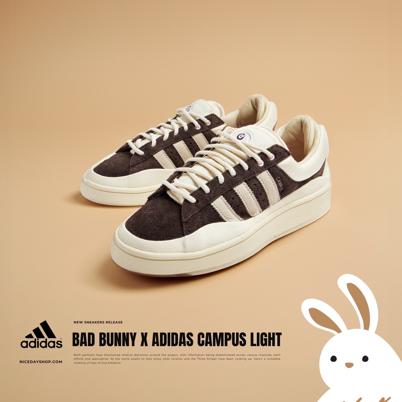 NICEDAY 代購 Bad Bunny x adidas Campus Deep Brown Chalk 棕色 米白 男女尺寸 ID2534