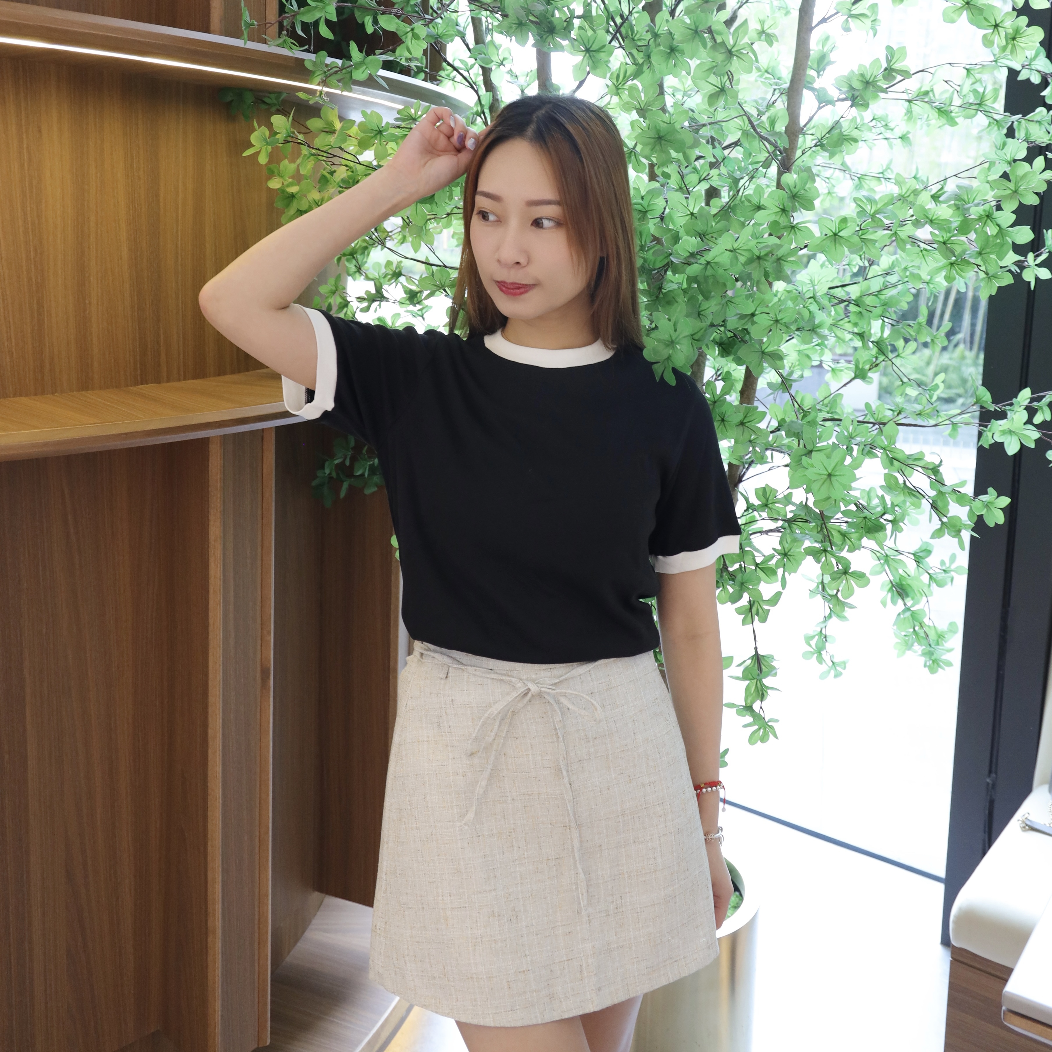 ||SK275|| 混合麻質感a字短裙（可自由綁帶）