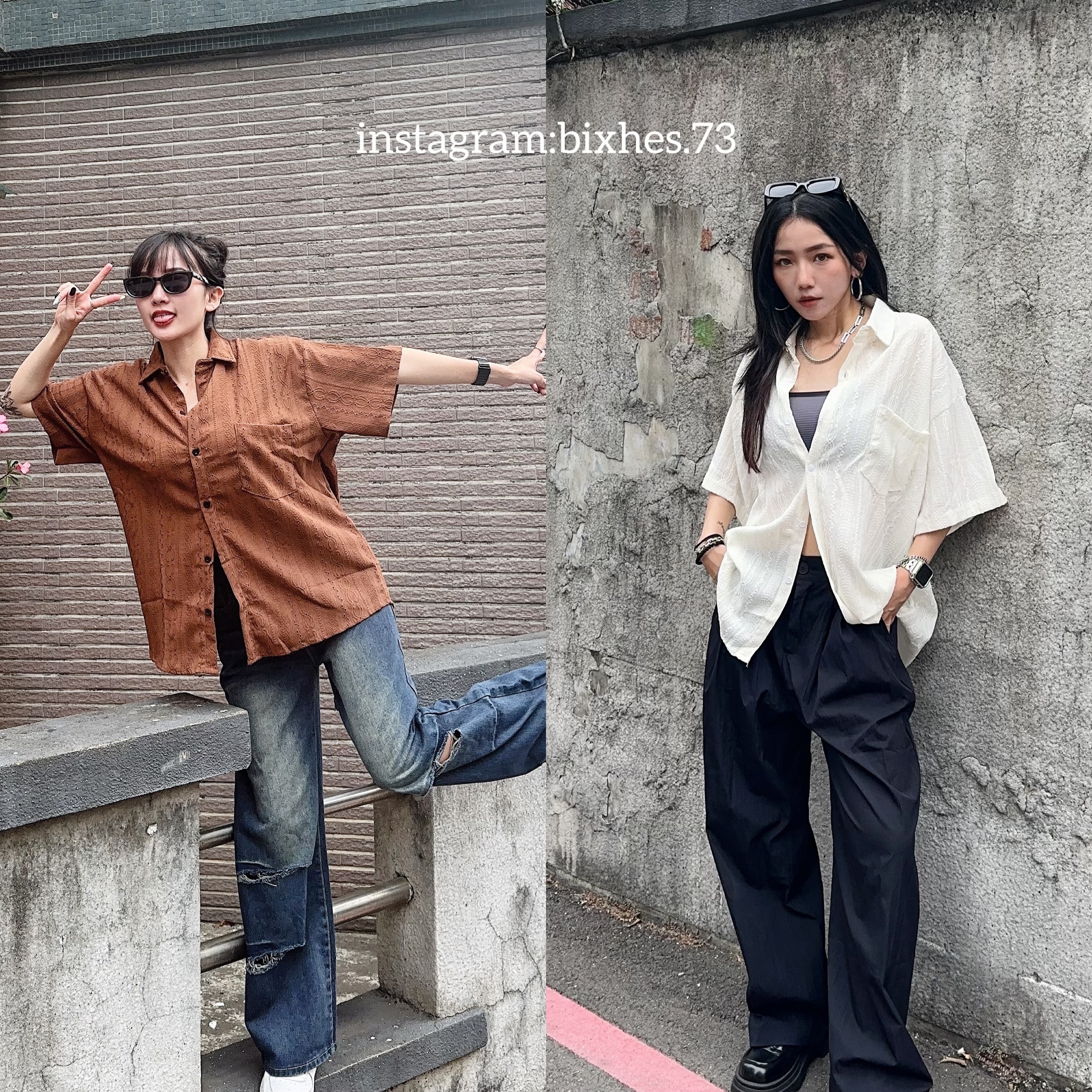 鏤空口袋短袖襯衫(G00040)