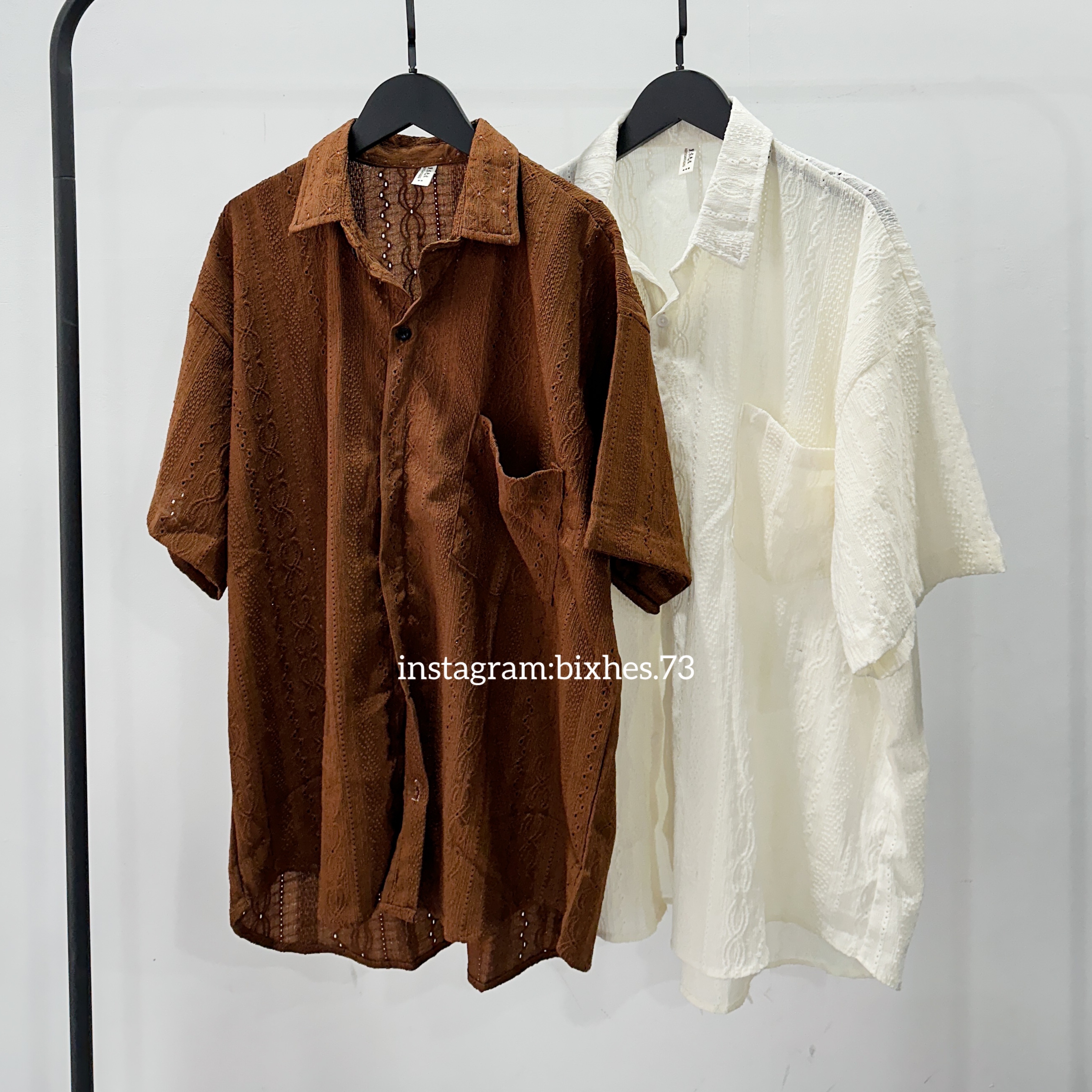 鏤空口袋短袖襯衫(G00040)