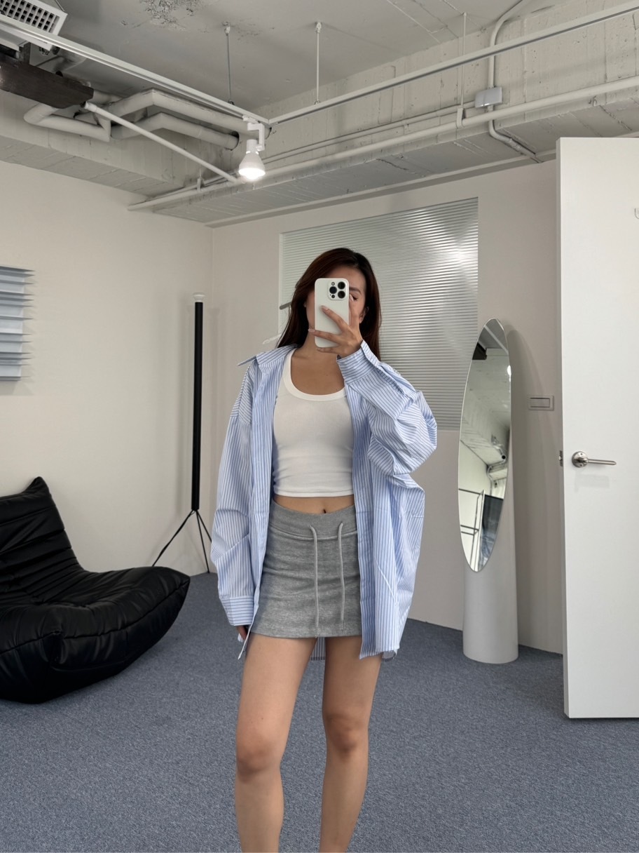 Oversized淺藍條紋襯衫