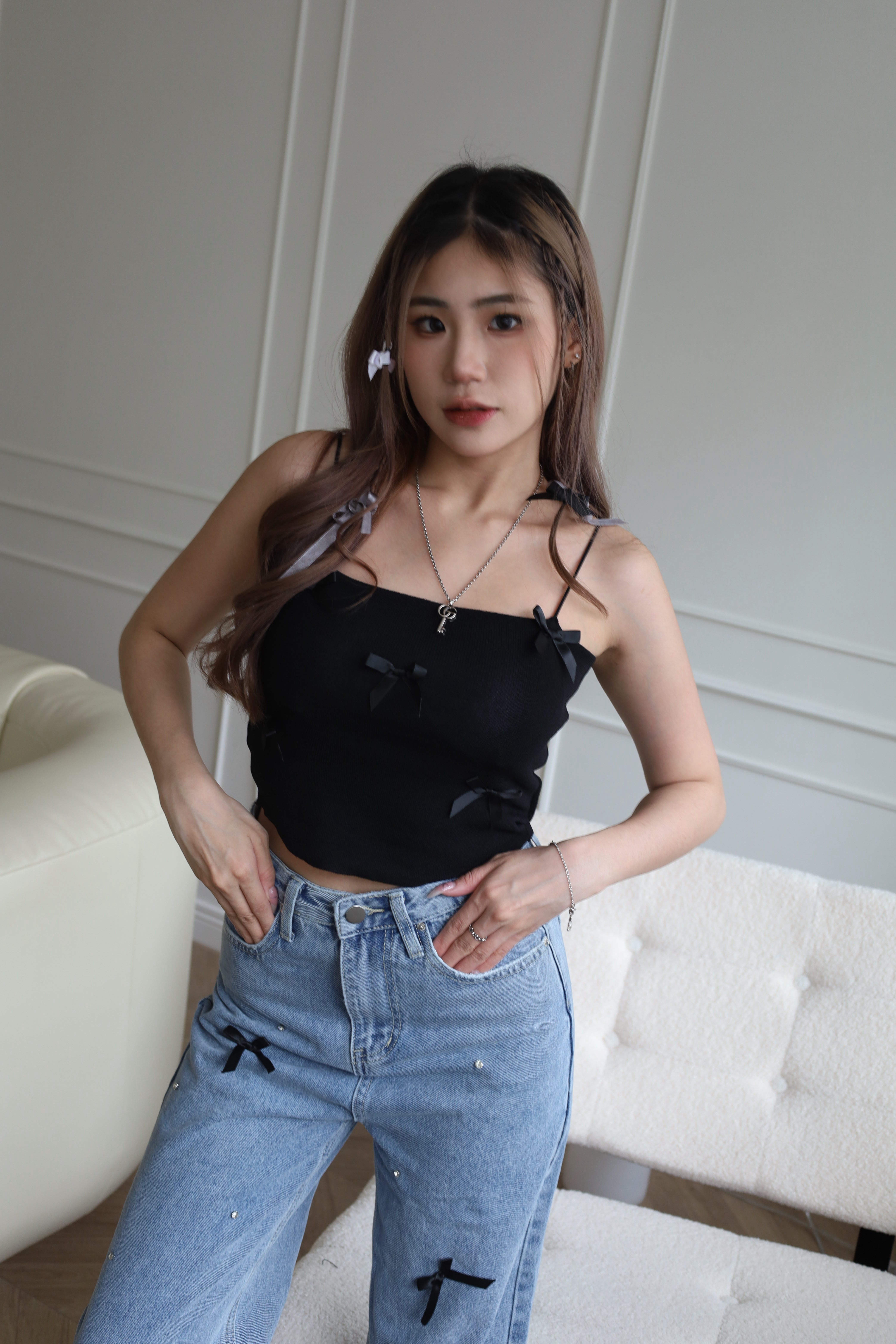 薄針織蝴蝶結小背心