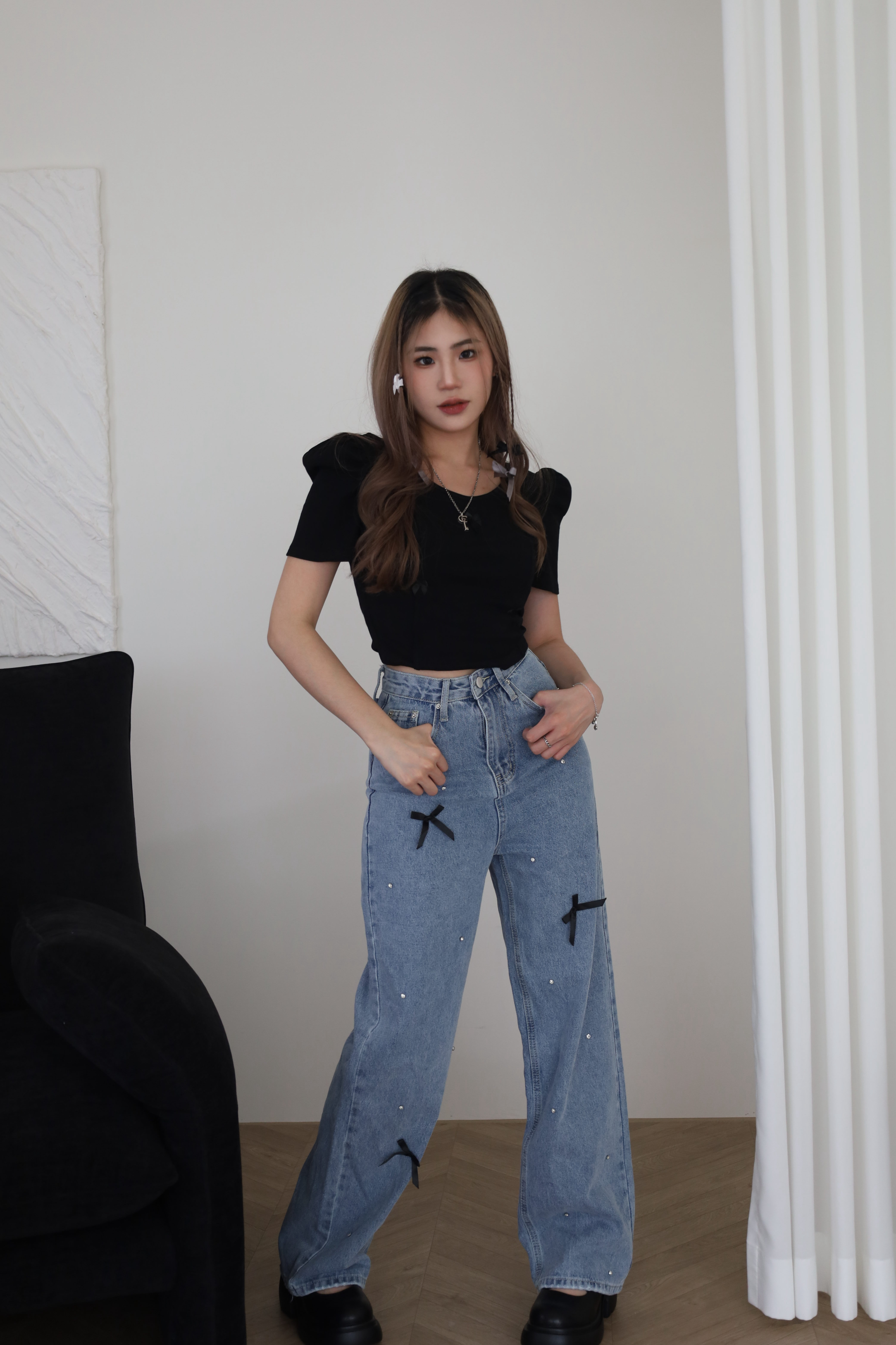 蝴蝶結公主袖上衣