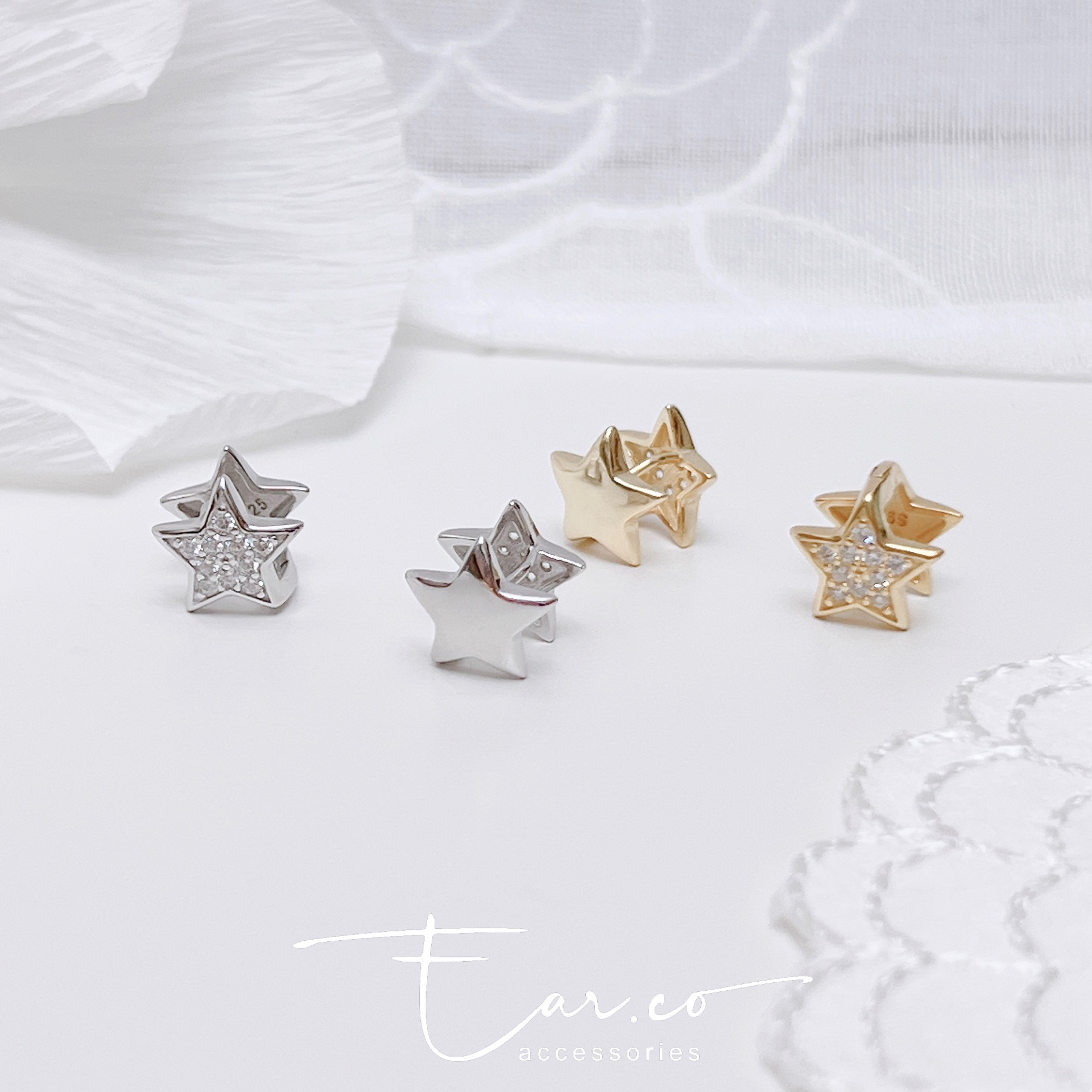 雙面胖星星純銀小耳圈 [睡覺不用脫! ] #A1049