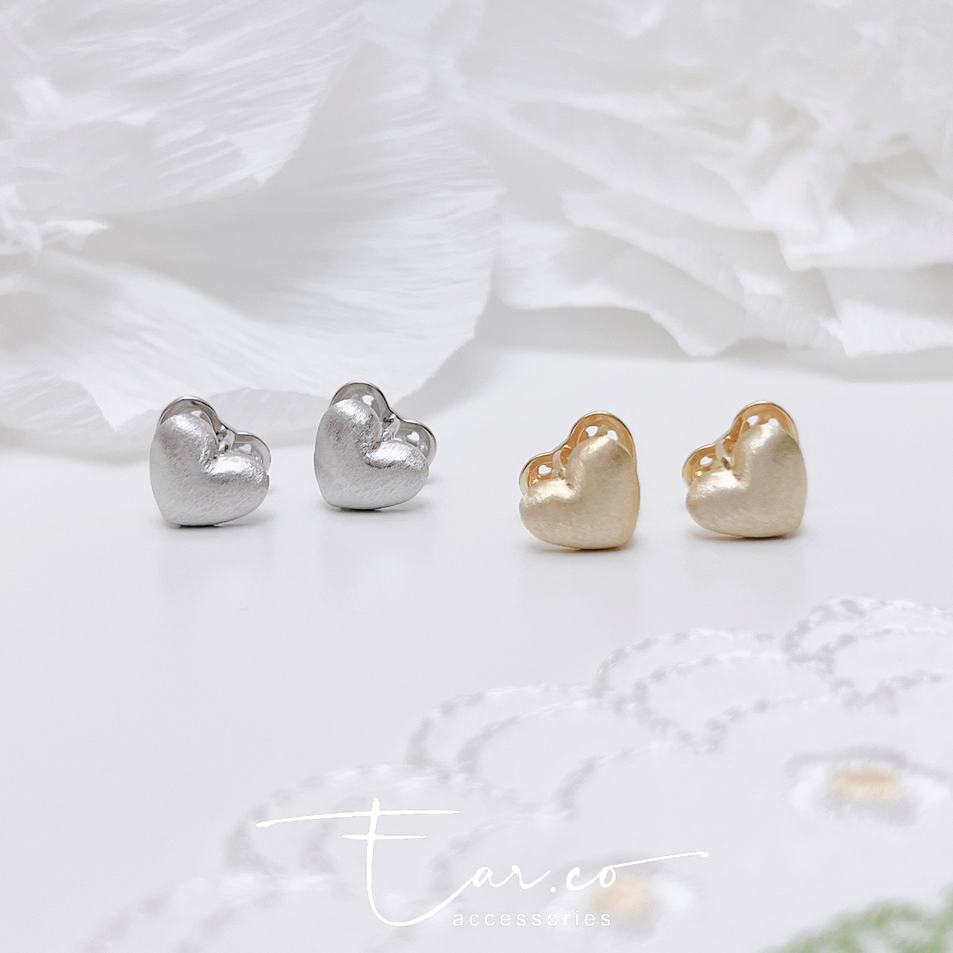 拉絲質感愛心純銀小耳圈 [睡覺不用脫! ] #A1050