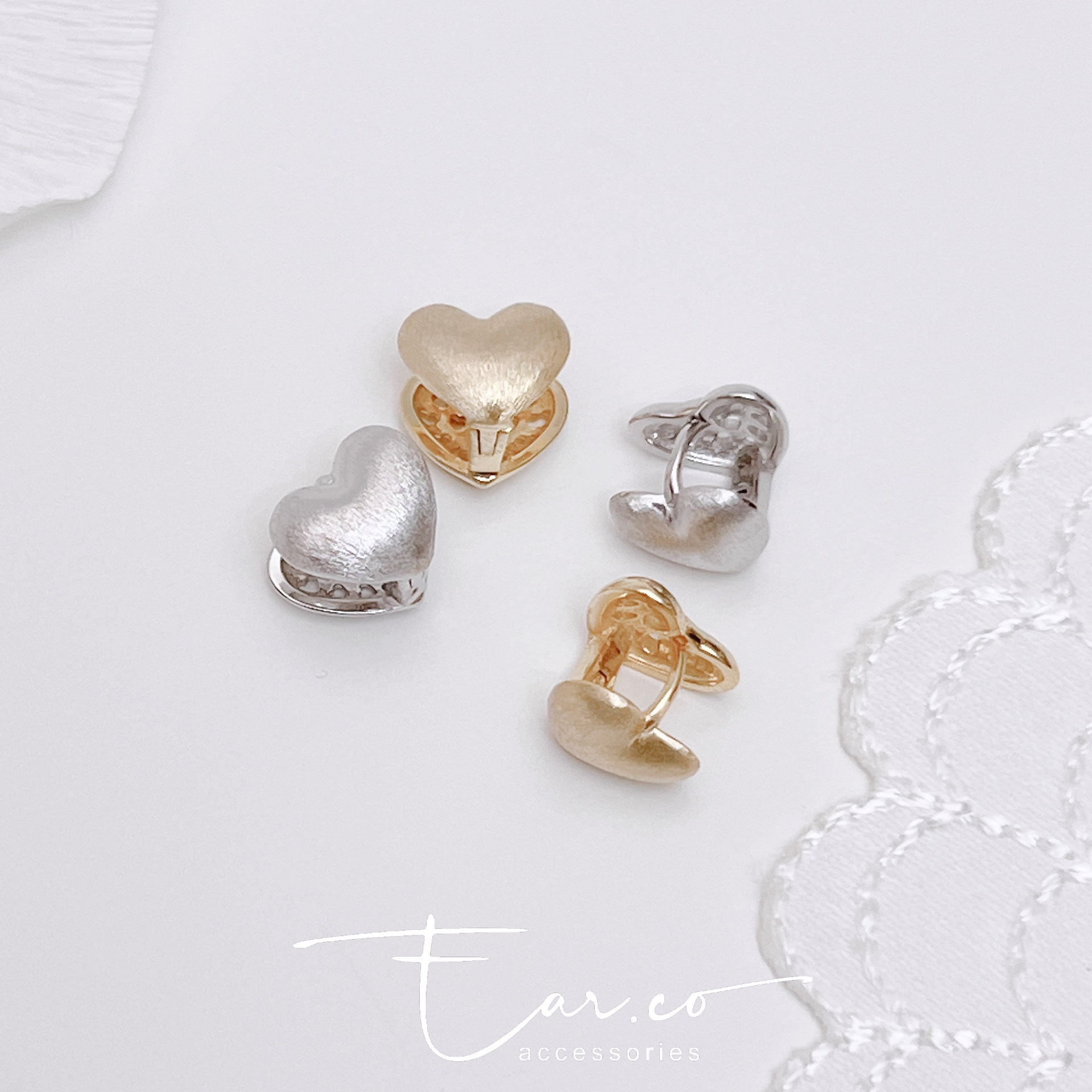 拉絲質感愛心純銀小耳圈 [睡覺不用脫! ] #A1050