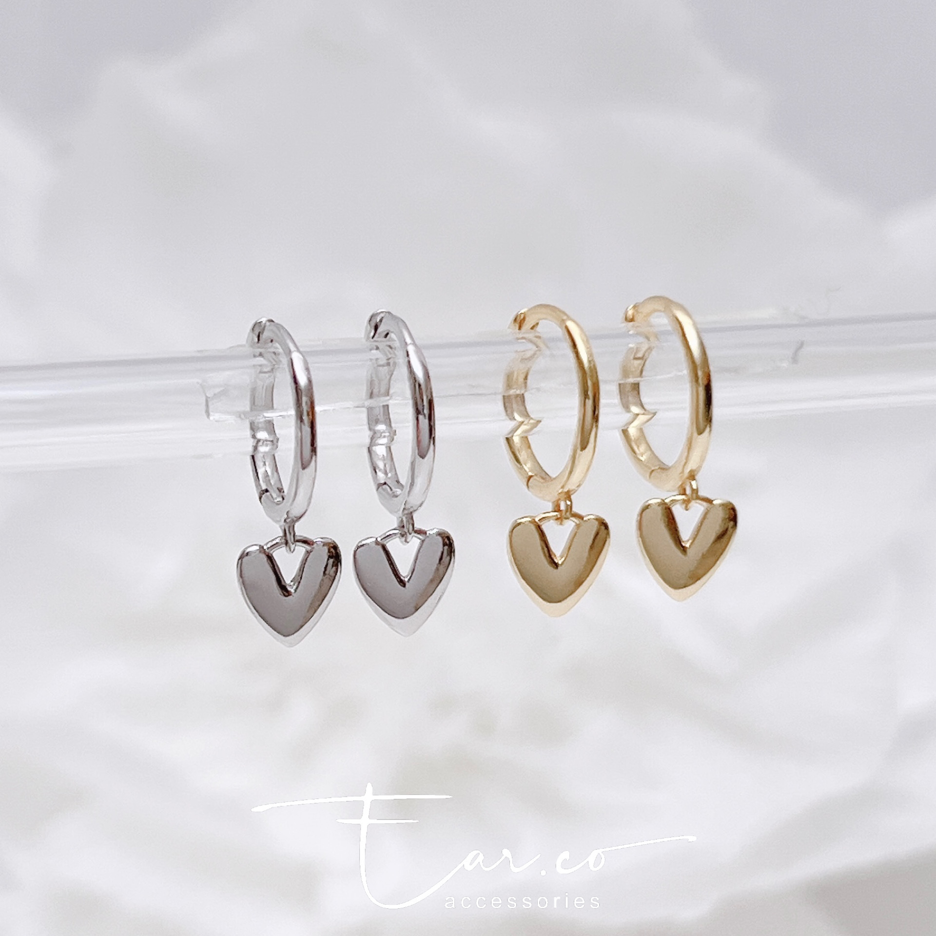 光面愛心垂釣純銀小耳圈 [睡覺不用脫! ] #A1057