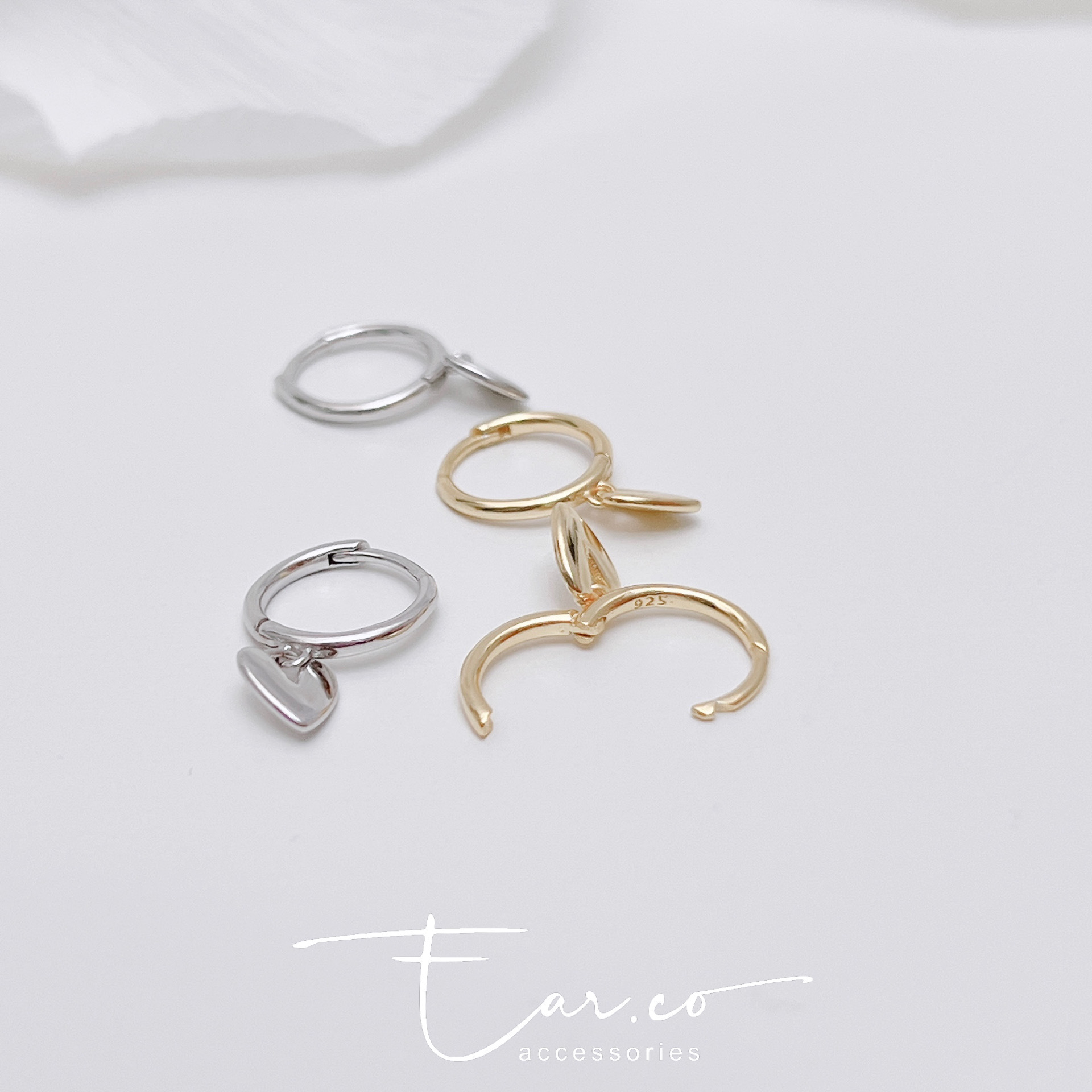 光面愛心垂釣純銀小耳圈 [睡覺不用脫! ] #A1057