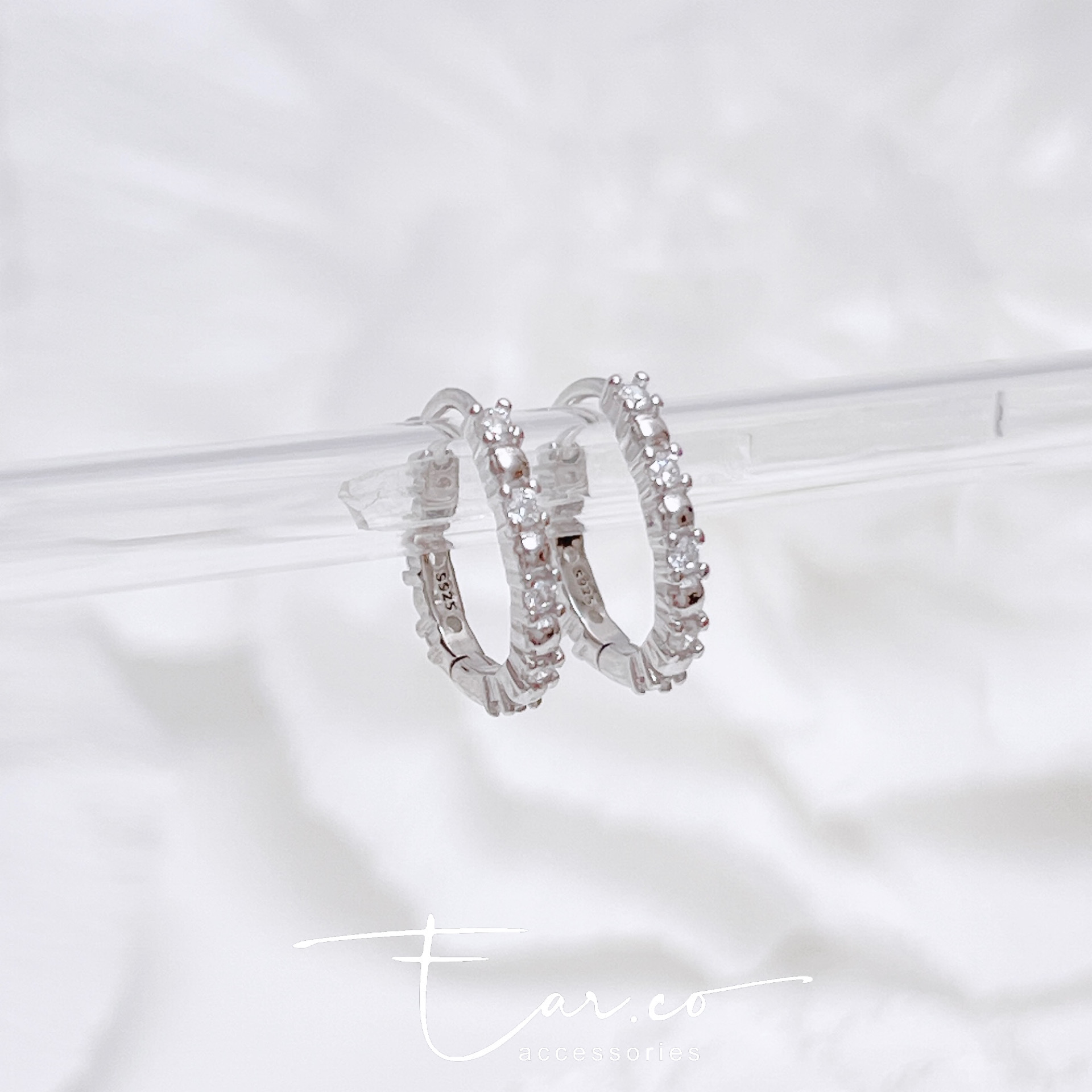 雙面閃石橢圓純銀小耳圈 [睡覺不用脫! ] #A1105