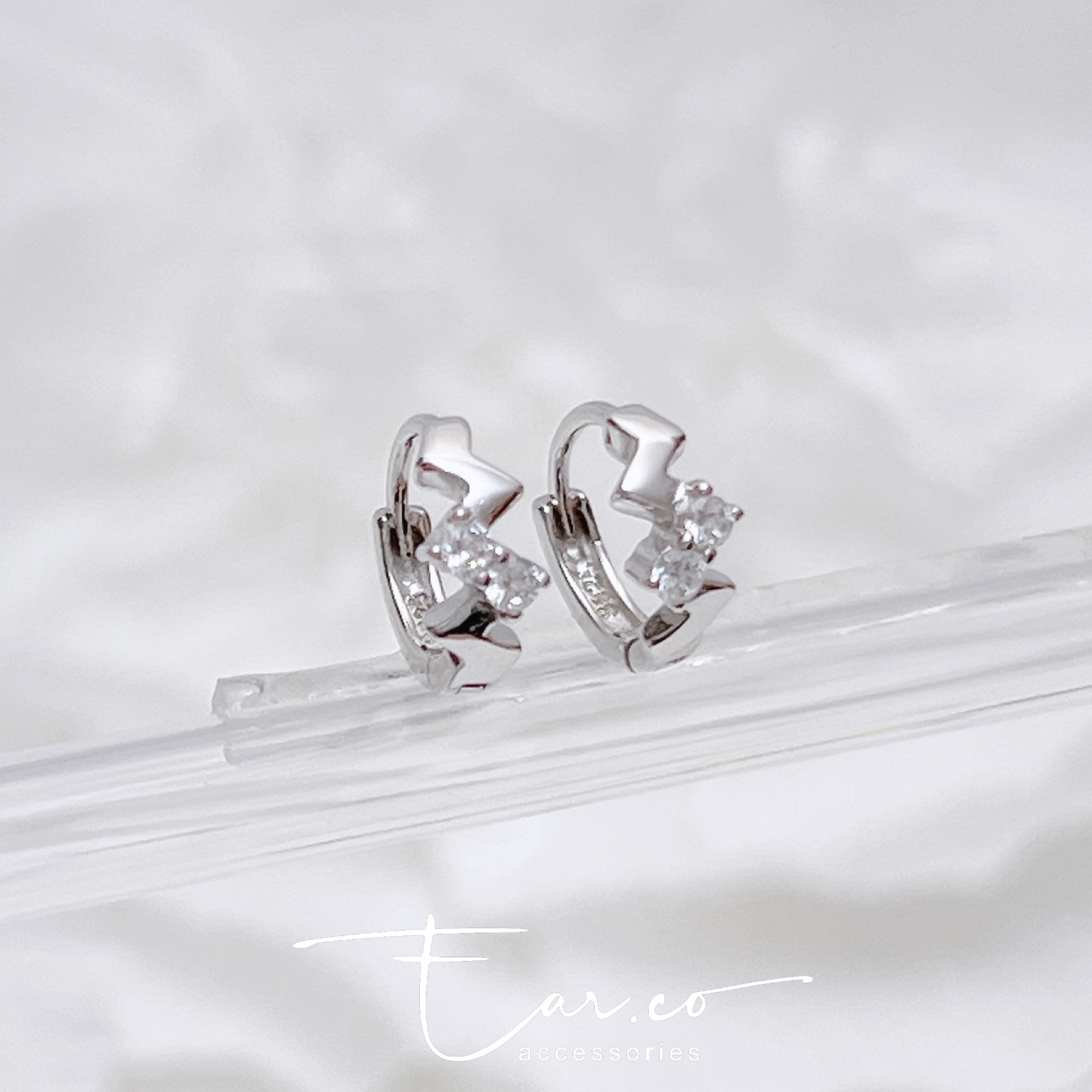 閃石幾何純銀小耳圈 [睡覺不用脫! ] #A1065