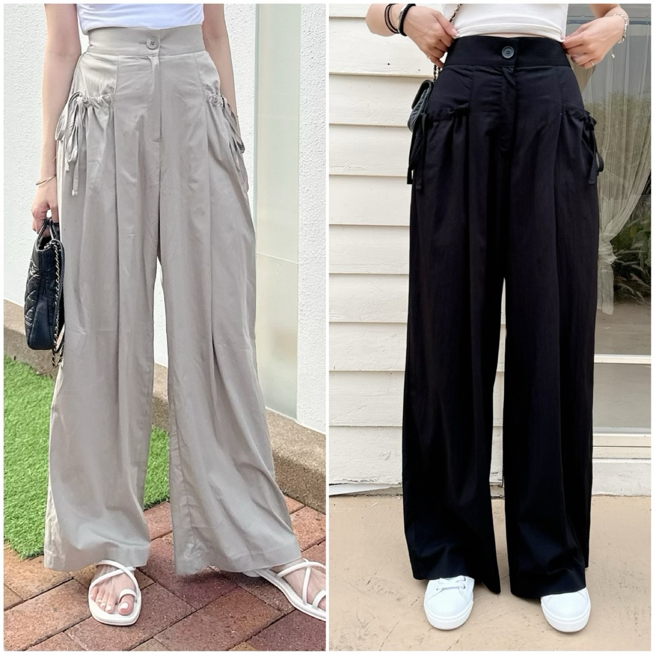 ［預購］🔥05.08春夏新品］💥闆娘穿去高雄～很解暑］🇰🇷正韓高腰後鬆緊腰側抽繩口袋薄款機能涼感寬褲（兩色/ Free Size）