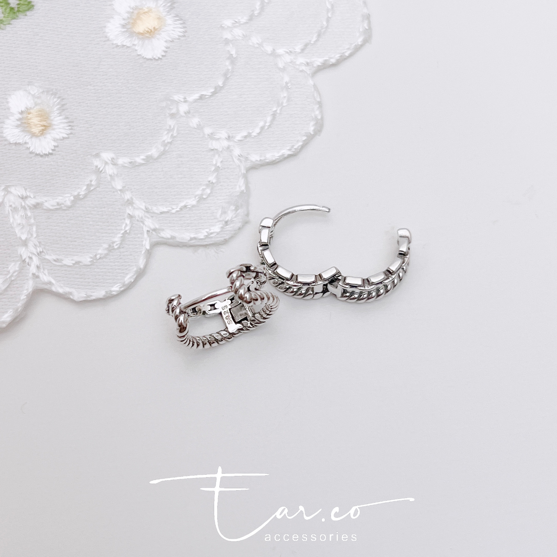 麻花雙圈純銀小耳圈 [睡覺不用脫! ] #A1073