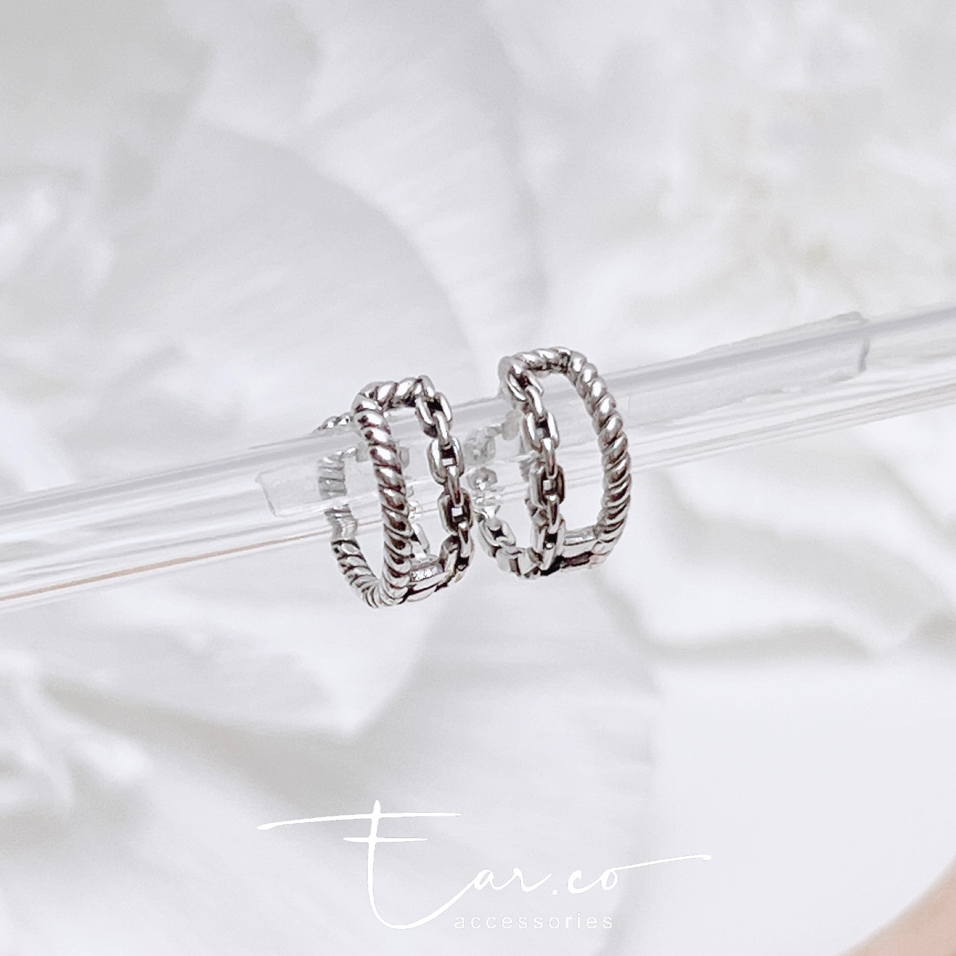 麻花雙圈純銀小耳圈 [睡覺不用脫! ] #A1073