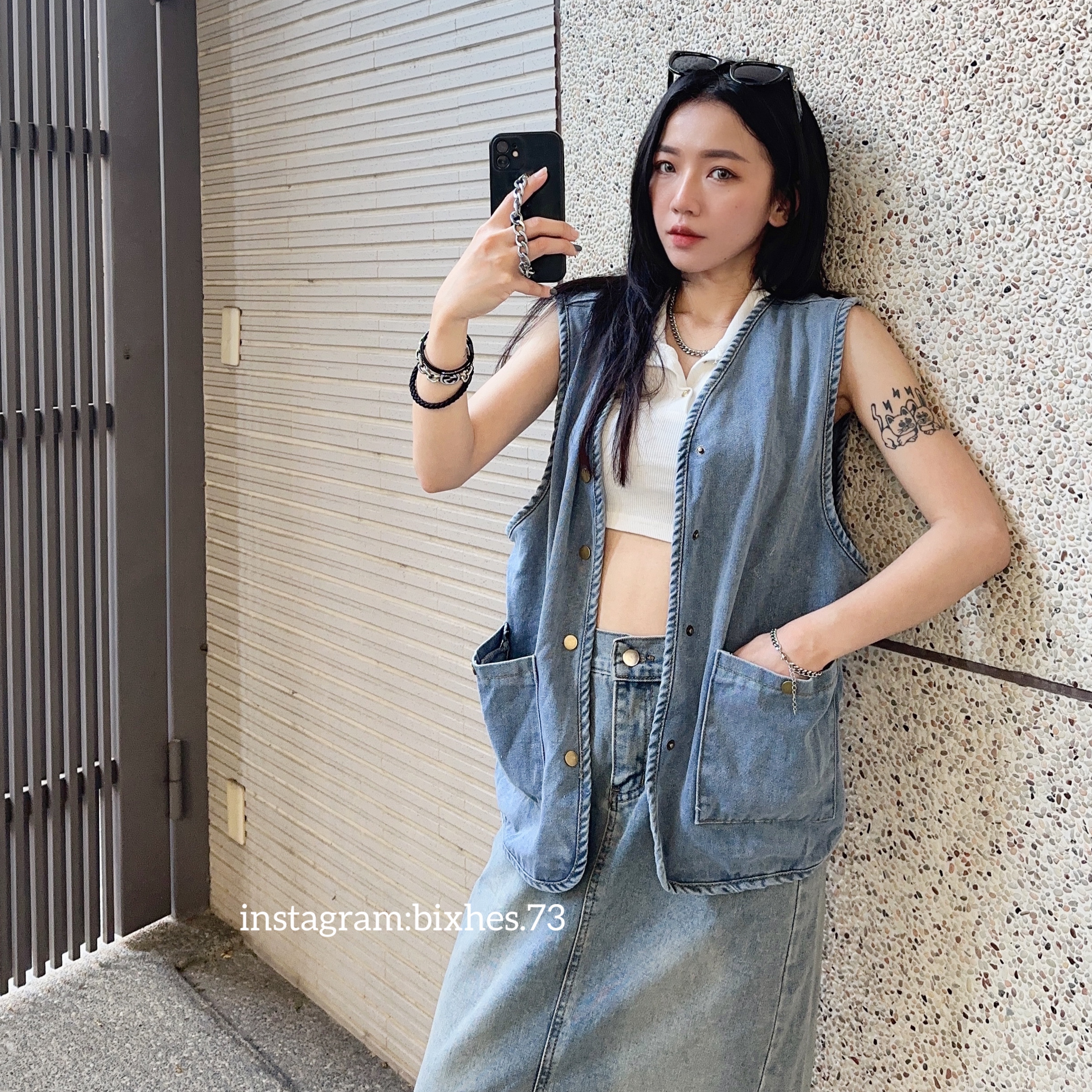 無領牛仔馬甲背心(C00026)