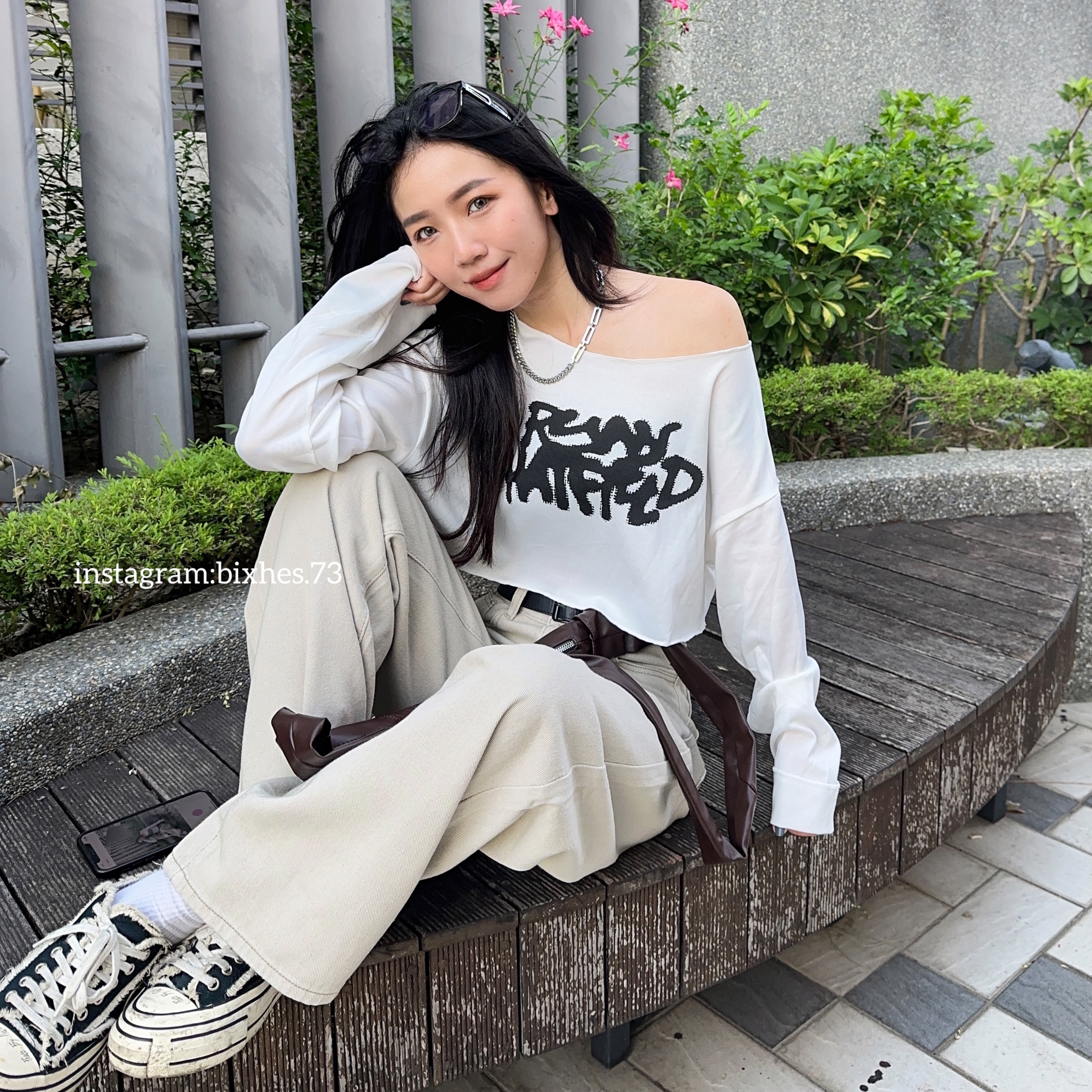 斜肩大字防曬薄長T(B00085)