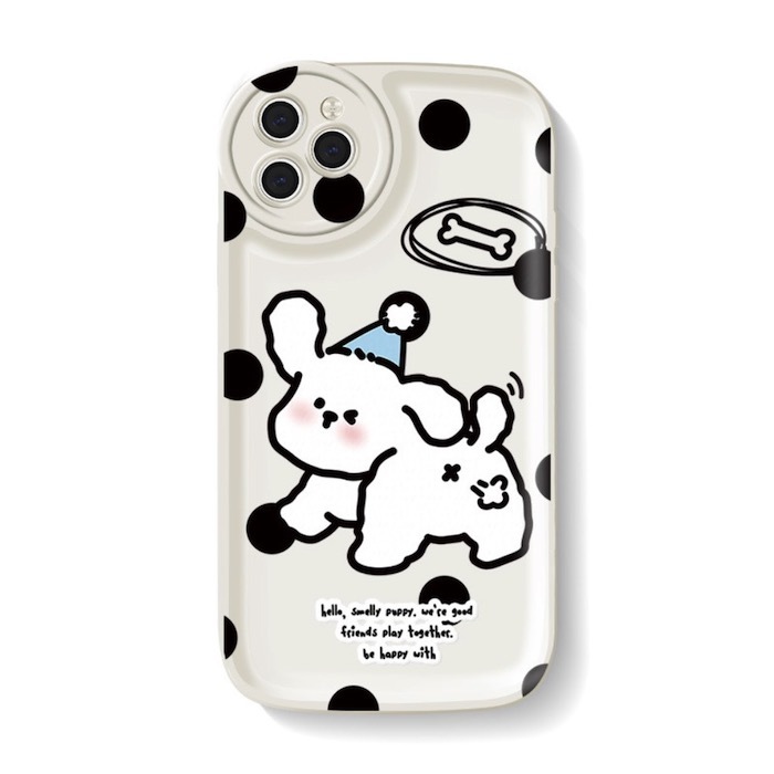 《50858》大點點狗狗白色手機殼(含支架)