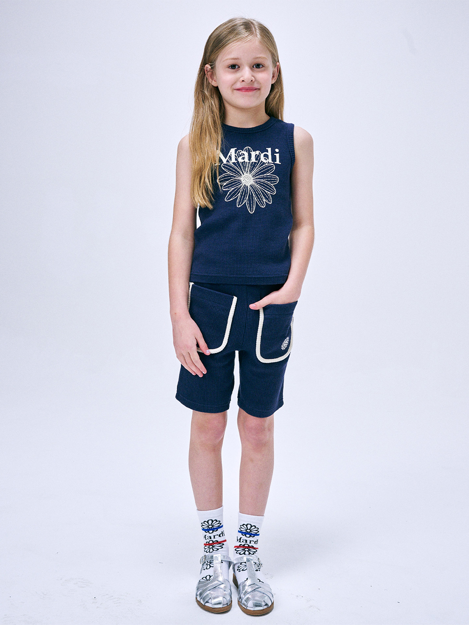 Mardi Mercredi KIDS SETUP WAFFLE AND WAFFLE BERMUDA_NAVY CREAM