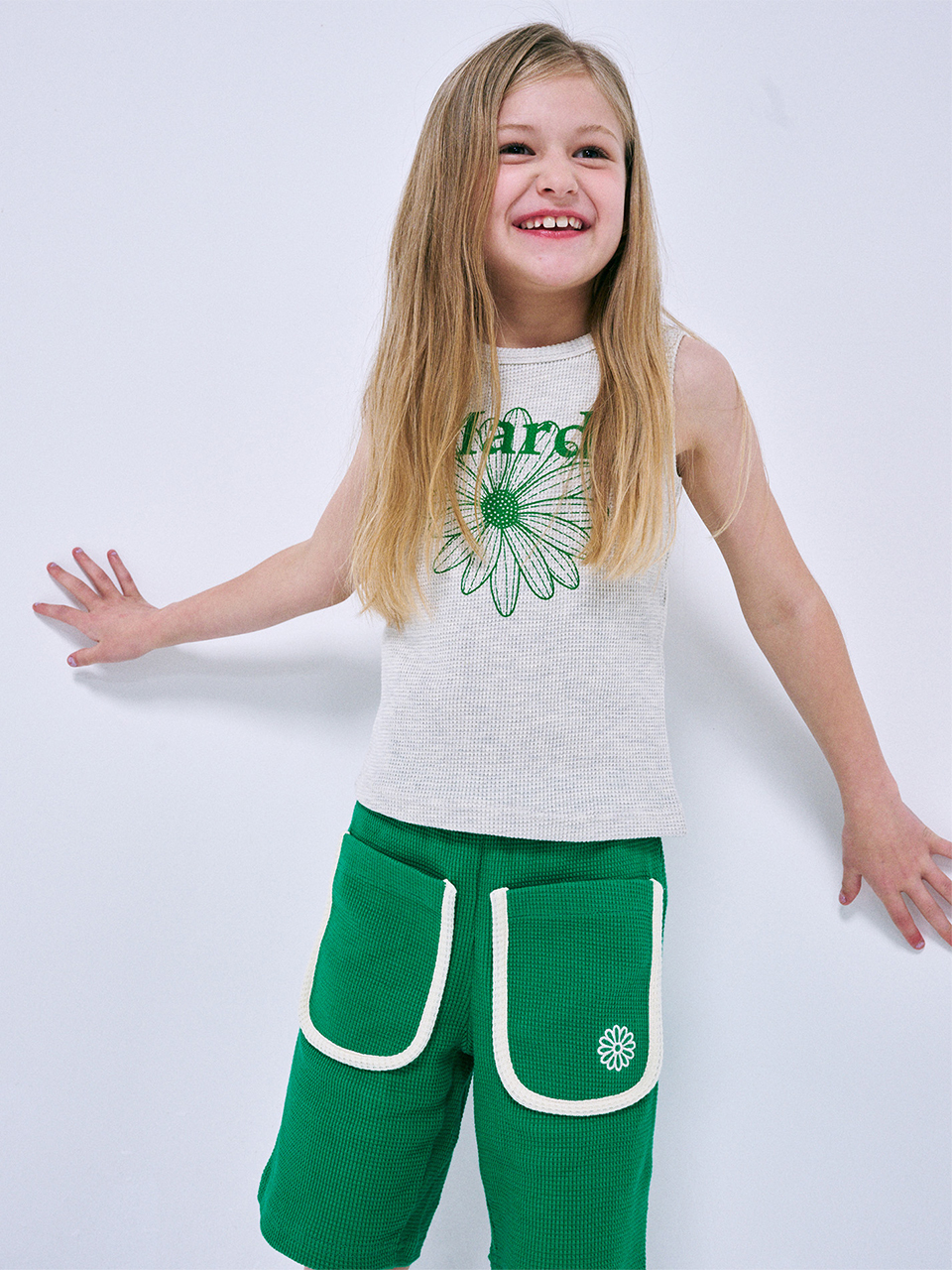 Mardi Mercredi KIDS SETUP WAFFLE AND WAFFLE BERMUDA_OATMEAL GREEN