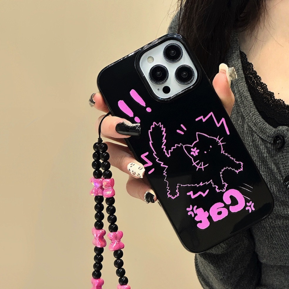 《50861》Y2K炸毛貓咪手機殼(含珠鍊)