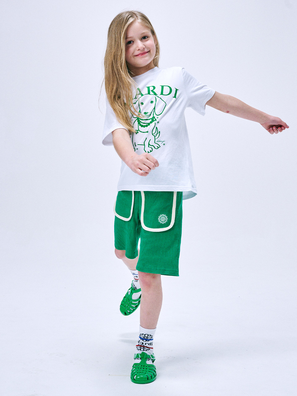Mardi Mercredi KIDS SETUP TSHIRT PEARL DDANJI AND WAFFLE BERMUDA_WHITE GREEN