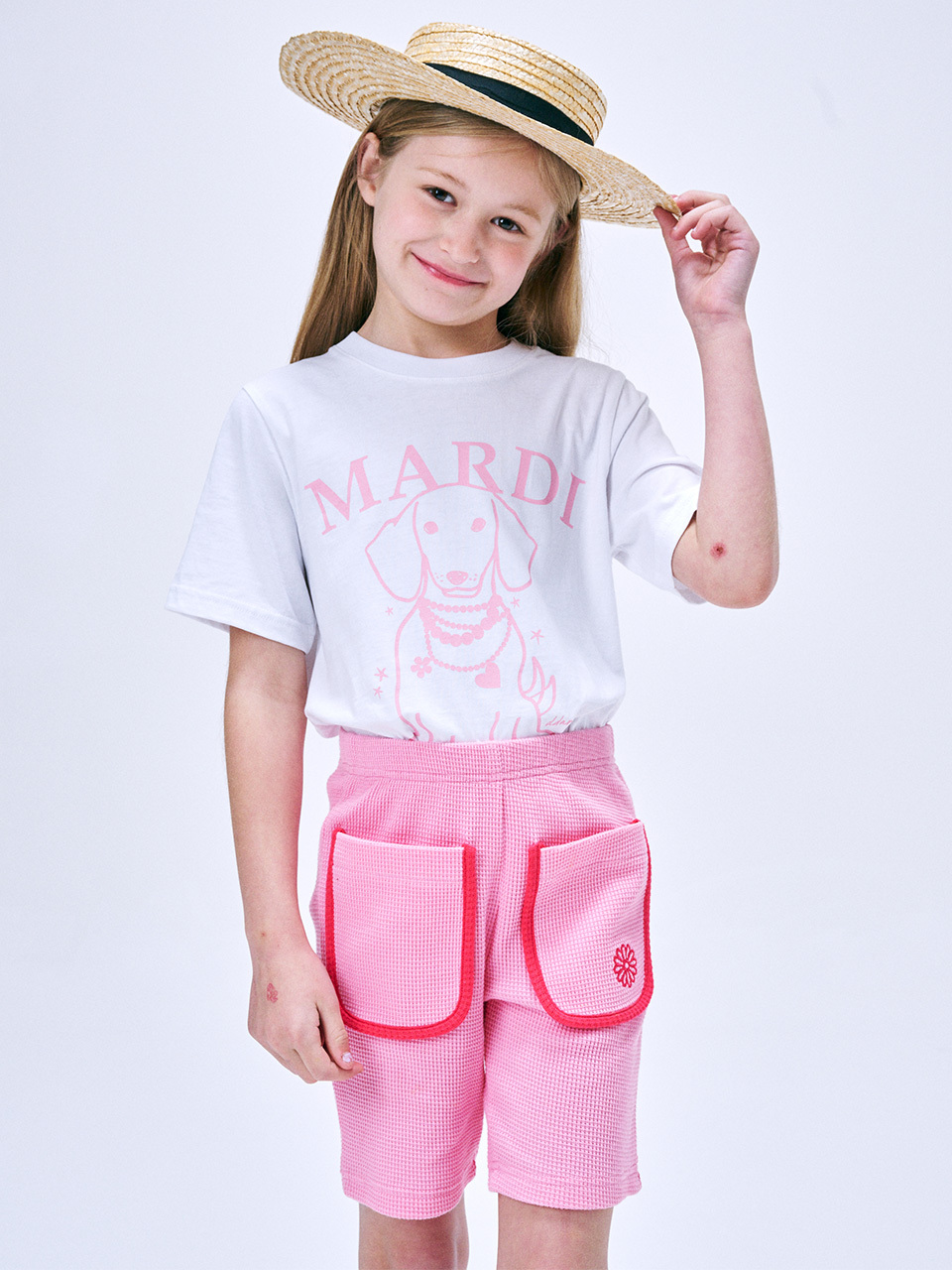 Mardi Mercredi KIDS SETUP TSHIRT PEARL DDANJI AND WAFFLE BERMUDA_WHITE PINK