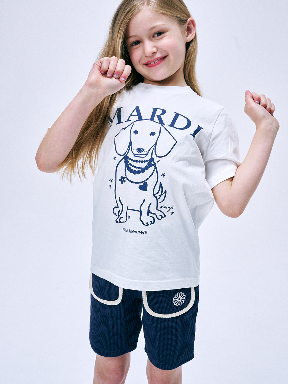 Mardi Mercredi KIDS SETUP TSHIRT PEARL DDANJI AND WAFFLE BERMUDA_IVORY NAVY