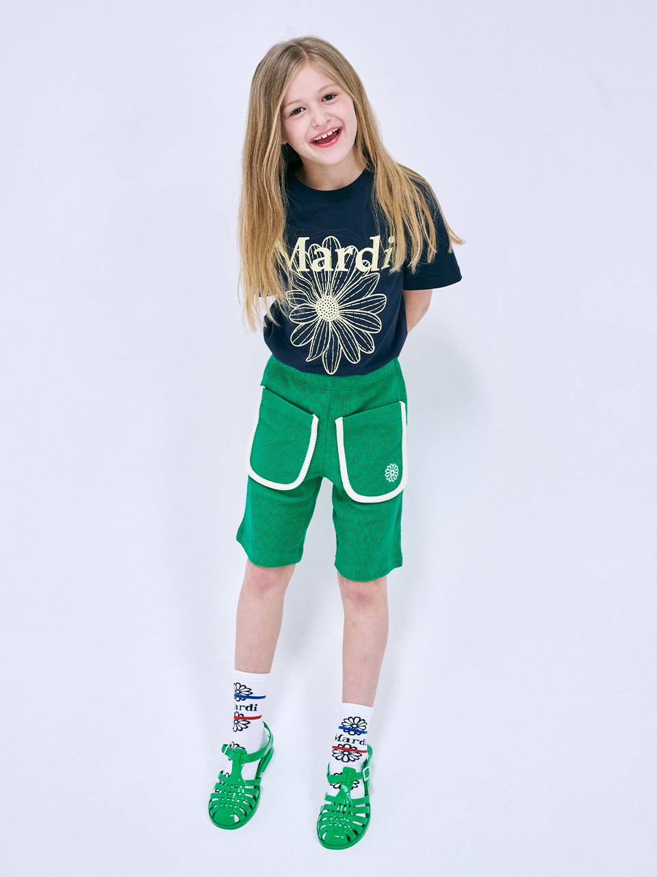 Mardi Mercredi KIDS SETUP TSHIRT FLOWERMARDI AND WAFFLE BERMUDA_NAVY LEMON