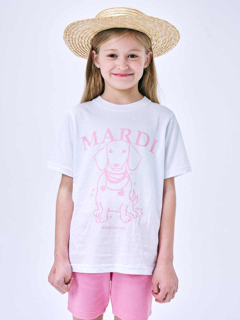 Mardi Mercredi KIDS TSHIRT PEARL NECKLACE SWING THE TAIL DDANJI_WHITE PINK