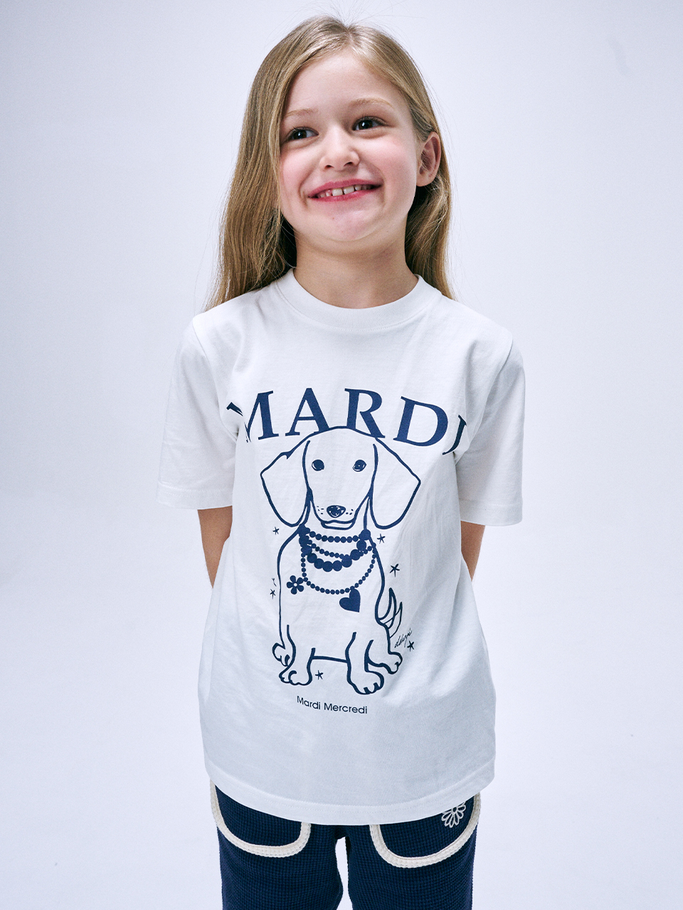 Mardi Mercredi KIDS TSHIRT PEARL NECKLACE SWING THE TAIL DDANJI_IVORY NAVY