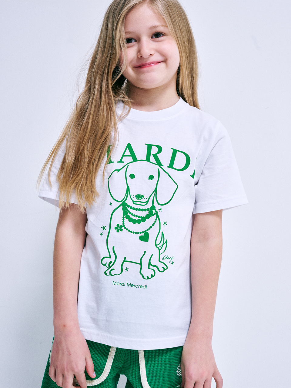 Mardi Mercredi KIDS TSHIRT PEARL NECKLACE SWING THE TAIL DDANJI_WHITE GREEN