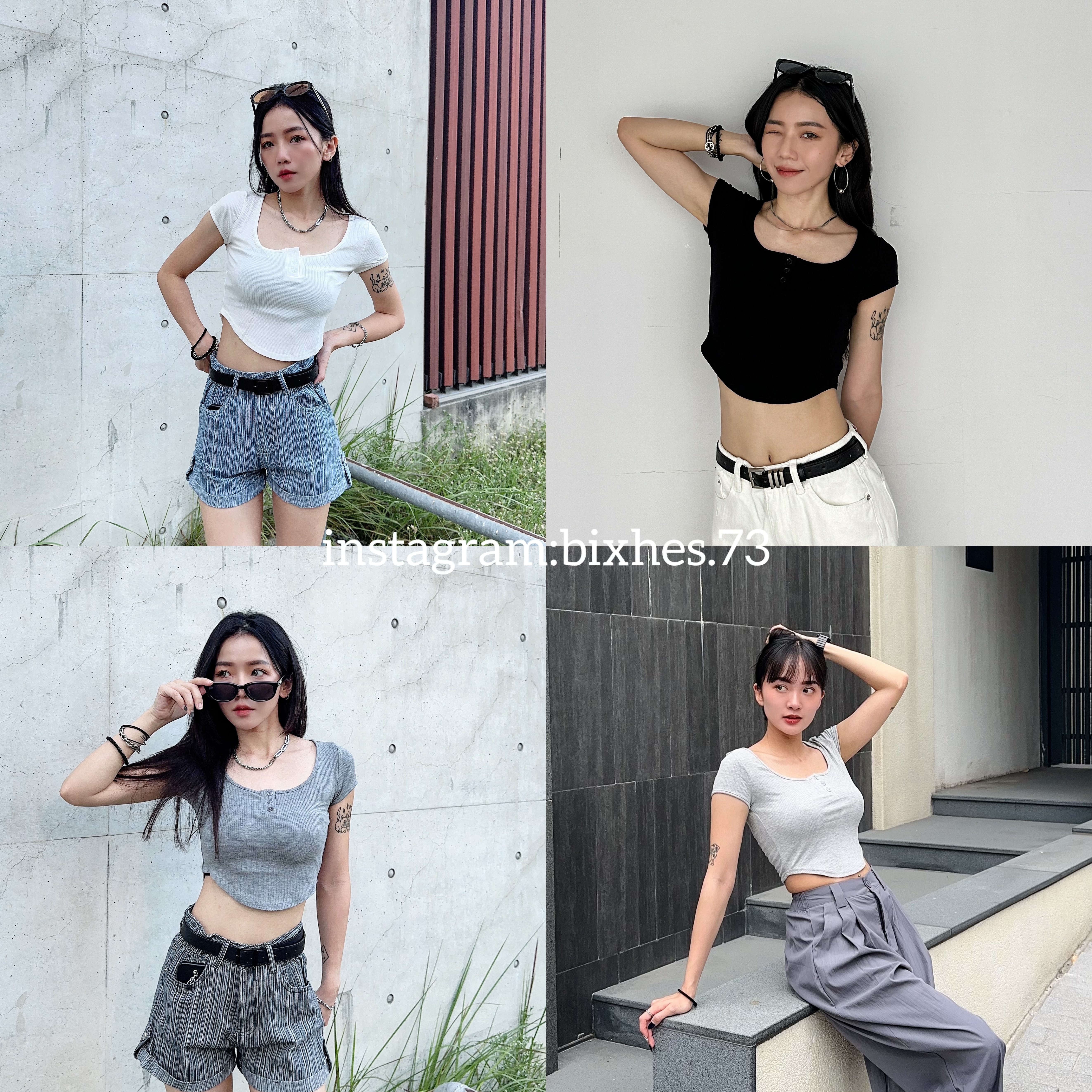 歐美三扣圓弧短版T(A00069)