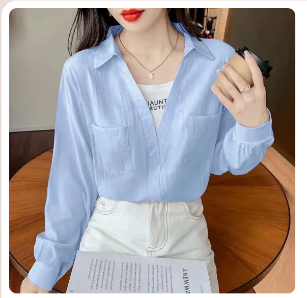 Fake two long-sleeved shirts (blue size: S-3XL) (please contact customer service to confirm the shipping size after placing an order)