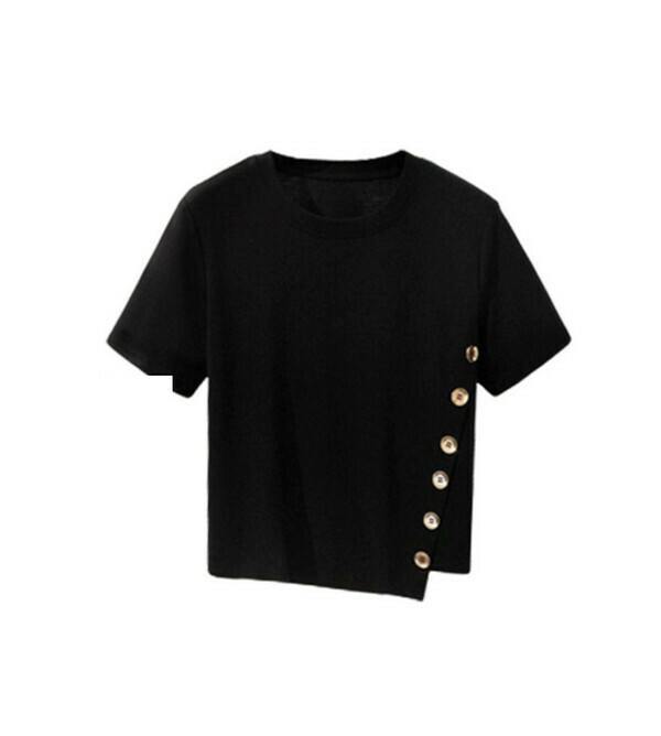 Women's Clothing - Loose and Thin Slit Short Sleeve # Single Piece (Black) (M-4XL Size) (Contact customer service to confirm size after placing an order) #