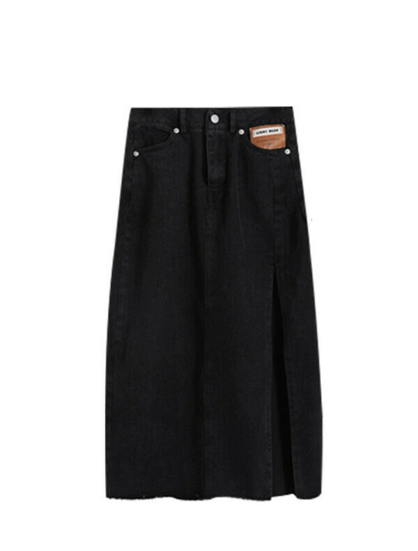 Slit denim skirt#Single piece (black) (size M-4XL) (contact customer service to confirm size after placing an order) #
