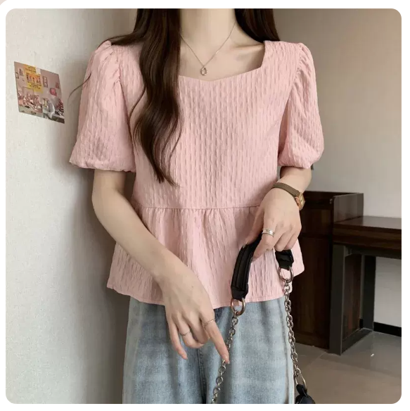 Square Neck Puff Sleeve Short Sleeve Shirt (White Size: S-3XL) (Please contact customer service to confirm the shipping size after placing an order)