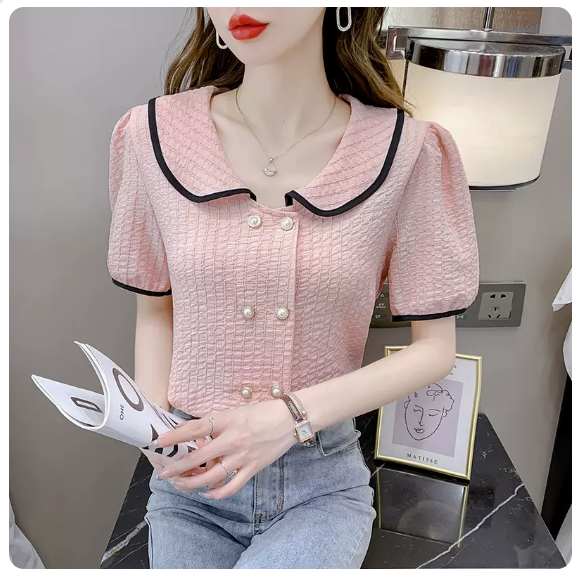Doll Collar Shirt Top (Pink Size: S-3XL) (Please contact customer service to confirm the shipping size after placing an order)