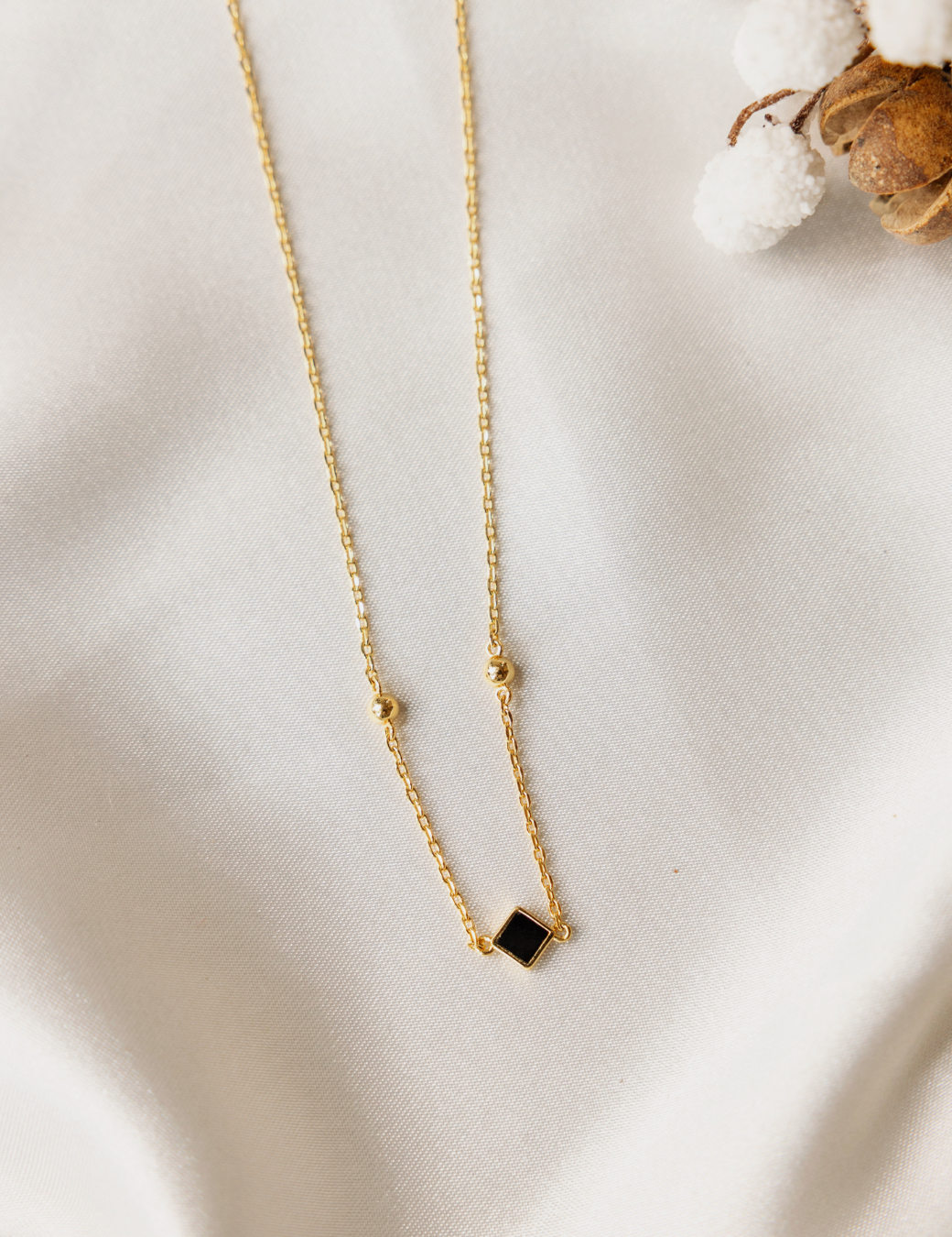 菱形黑瑪瑙細鍊（金色）