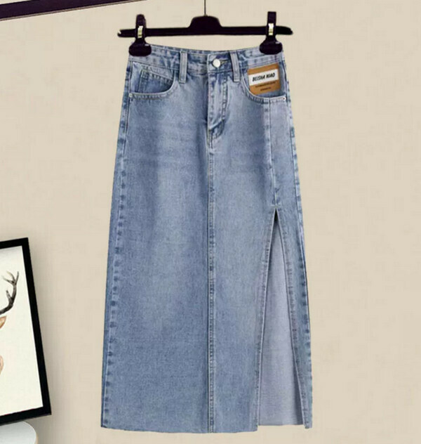 Slit denim skirt #Single piece (blue) (size M-4XL) (contact customer service to confirm size after placing an order) 