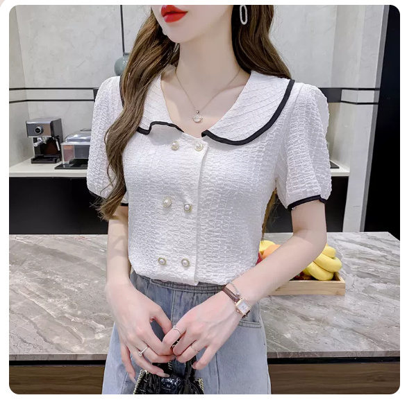 Doll collar shirt top (white size: S-3XL) (please contact customer service to confirm the shipping size after placing an order)