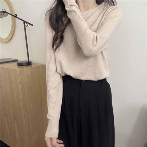 Knitwear women's underwear with long sleeves loose and thin (camel color) ( Size: one size)