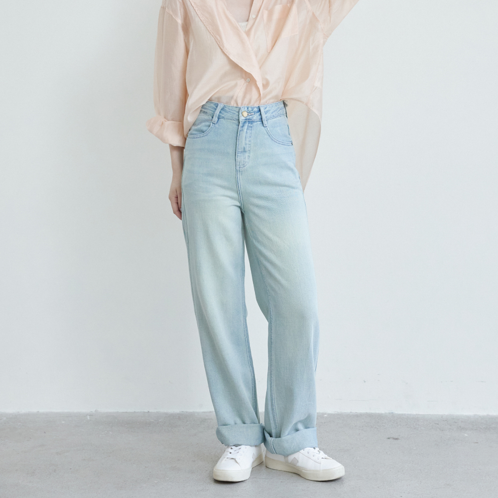 SALE800 點綴刺繡刷色直筒牛仔褲（YKK拉鍊）